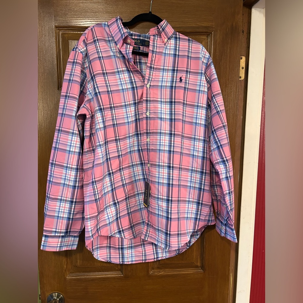 NWT: Polo by Ralph Lauren Pink Plaid Men's Shirt - size large